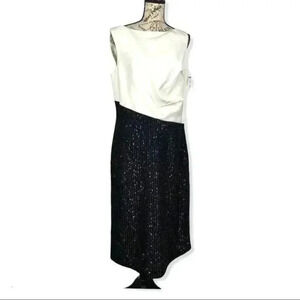 St. John, Beige-black sequin Wool Midi Dress, 12